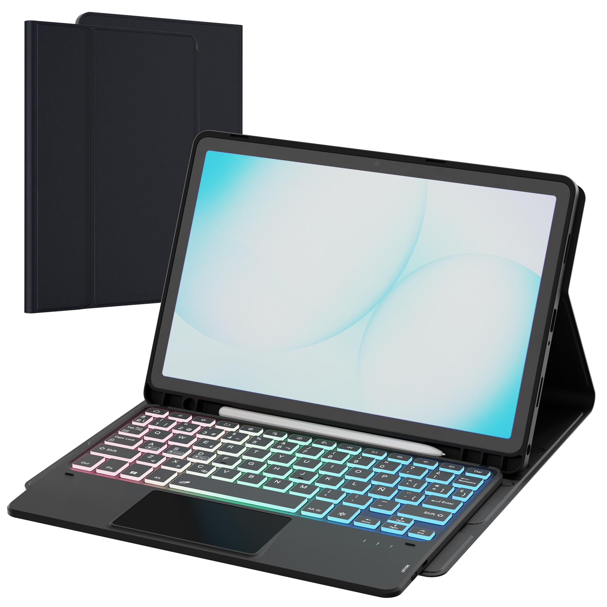 Funda con teclado Para Samsung Galaxy Tab A11 Plus 2025/A9+ Plus de 11 pulgadas: Teclado retroiluminado de 3 zonas y 7 colores para tableta A9+/A11+ 5G de 11" - Desmontable QWERTY Español Ñ Teclados