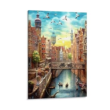 ヨーロッパ　油絵　街並み ヨーロッパ風景 油絵 ヨーロッパ街並みの油絵