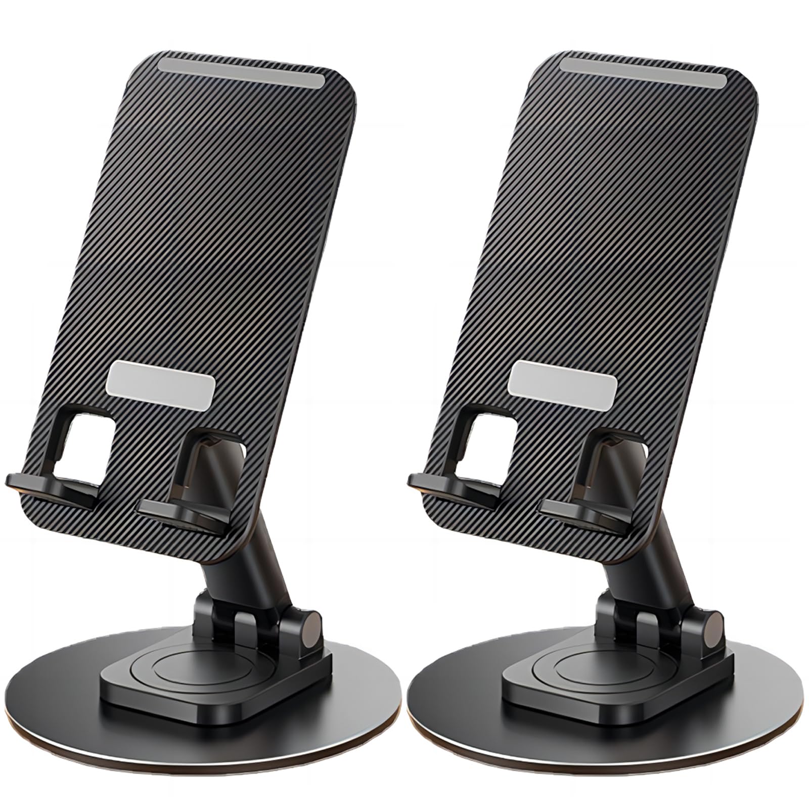 Lusosh 2PCS Cell Phone Stand, Adjustable Phone Holder 360° Rotation Fully Foldable Desktop Dock Compatible with iPhone 15 14 13 Pro Max Android Smartphone E-Reader Tablets(Black&Black)