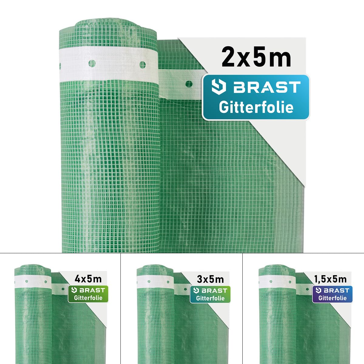 BRAST Gitterfolie Gewächshausfolie 250 g/m² | 20 Größen | Breite: 1,5–4m | Länge: 5–15m | Grün | verstärkter Nagelrand | UV-beständig lichtdurchlässig witterungsbeständig wasserdicht | 2x5m