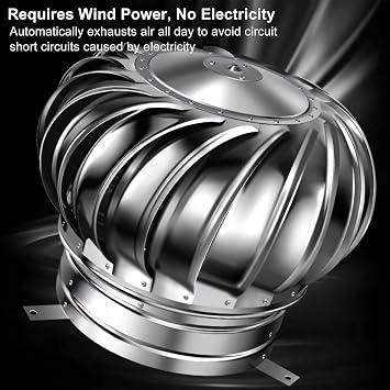 Rotating Chimney Cowl Cap, Roof Chimney Spinner Cowl, Round Stainless Steel Chimney Spinner, Anti-Downdraught Rotating Cap, Top, Hat, Cover for Flue Pipe(12inch/300mm)