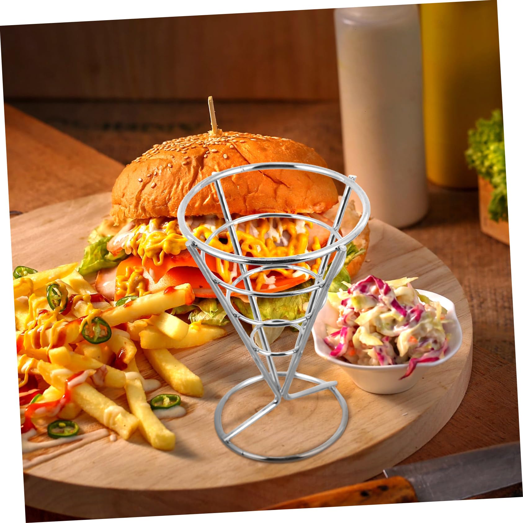 Per Cono di Patatine Fritte 4 Pezzi Supporto per Cono in Ferro per Cucinare E Servire Cibo Supporto per Cono per Pollo Fritto Anelli di Cipolla Waffle Mini Pancake
