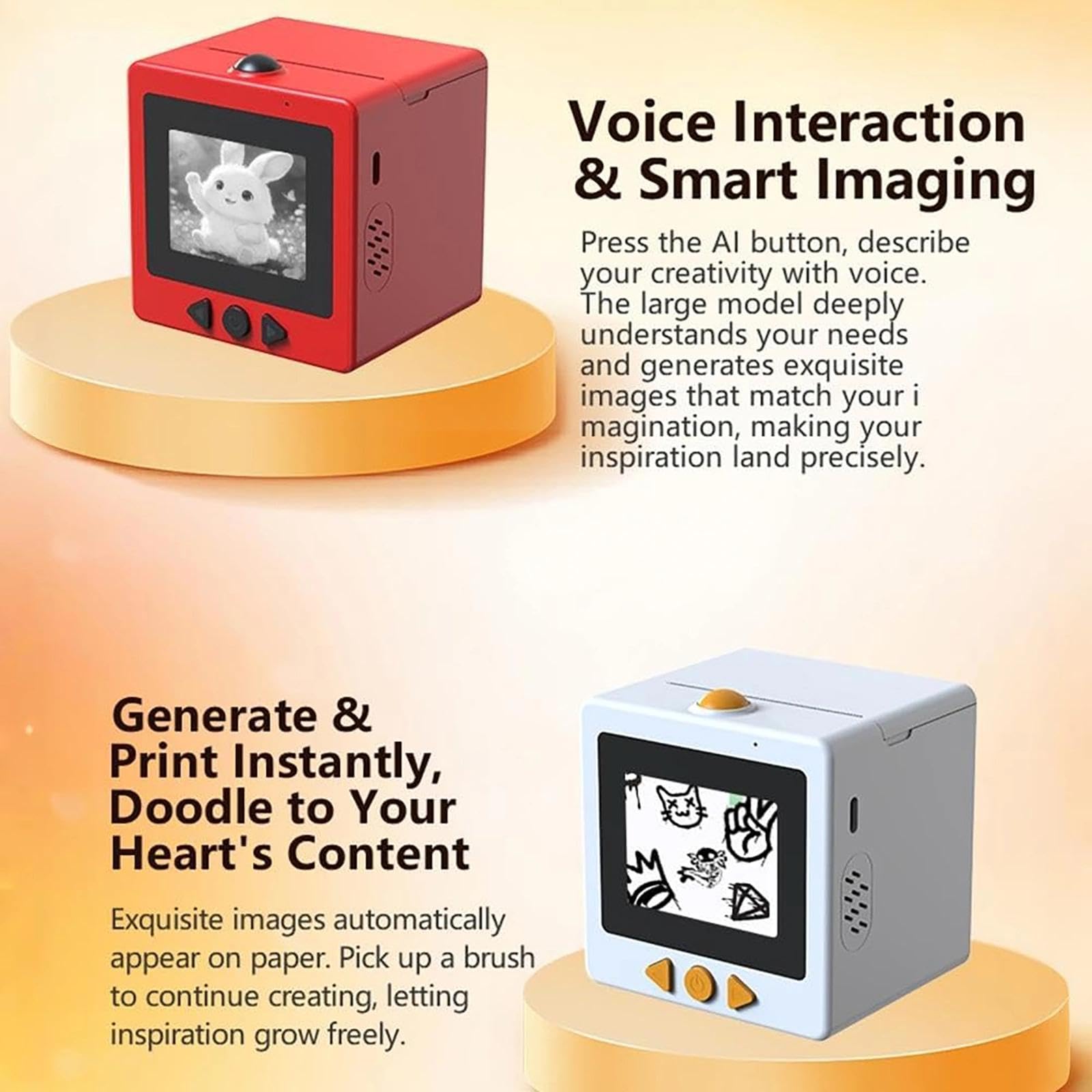YOZO Sticker Box Printer Ai,ai Sticker Box Printer,smart-ai-voice Stickerbox,with 2.4" Display,Inkless Portable ，mini For Offices And Schools(A)