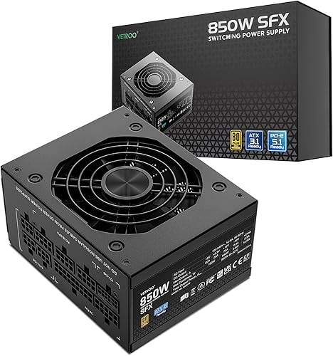 Miniatura 10 de Vetroo Fuente de alimentación SFX de 850 W lista para ATX 3.1 y PCIE 5.1, certificado 80 Plus Gold totalmente modular, ventilador FDB de 3.543 in