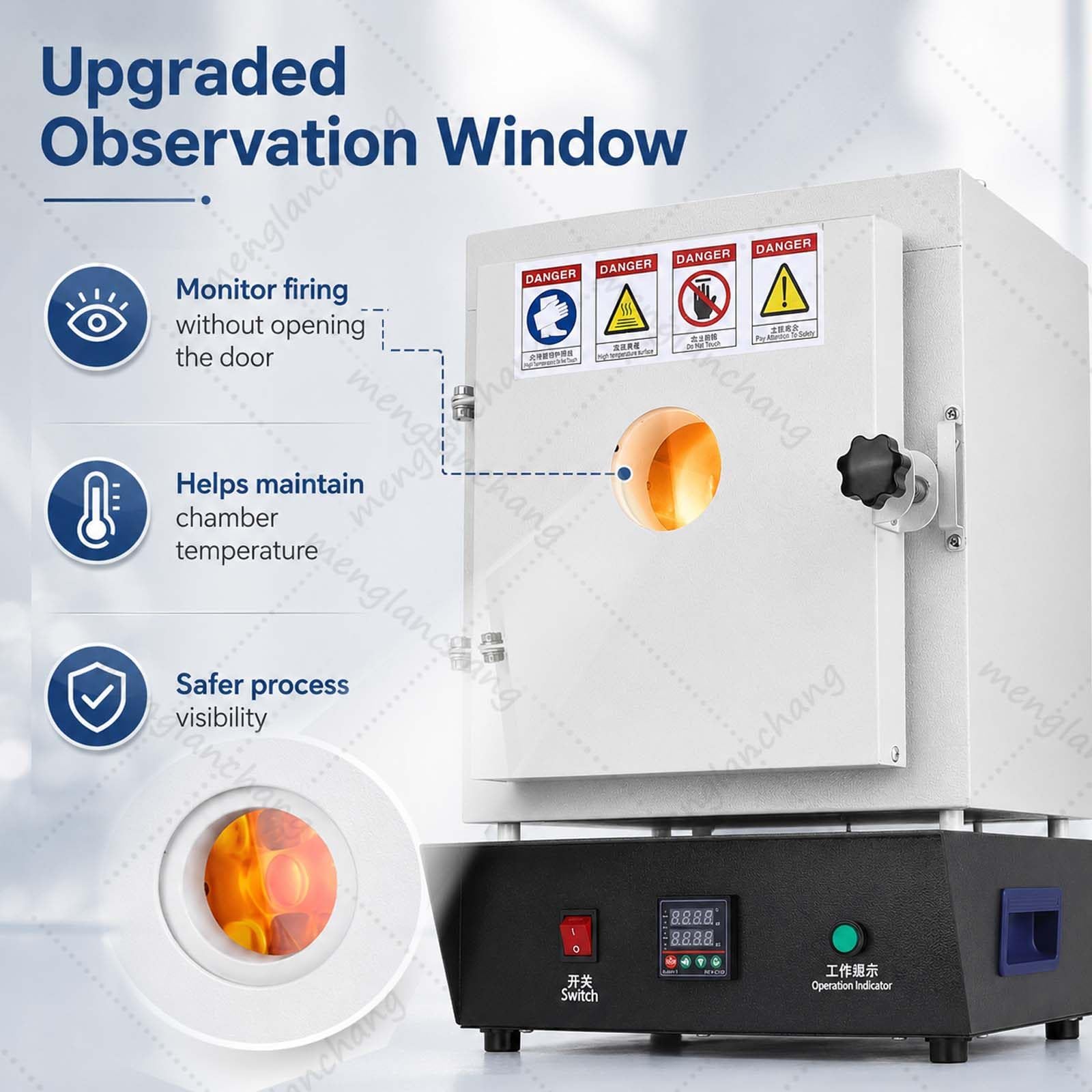 Elektrischer Muffelofen 1750W 1150°C, Brennofen mit PID Regelung und Sichtfenster, für Keramik, Emaille, Schmuckguss, Wachsverlust, Gussformen, Metall, Hobbytöpfer, Labor und Werkstatt