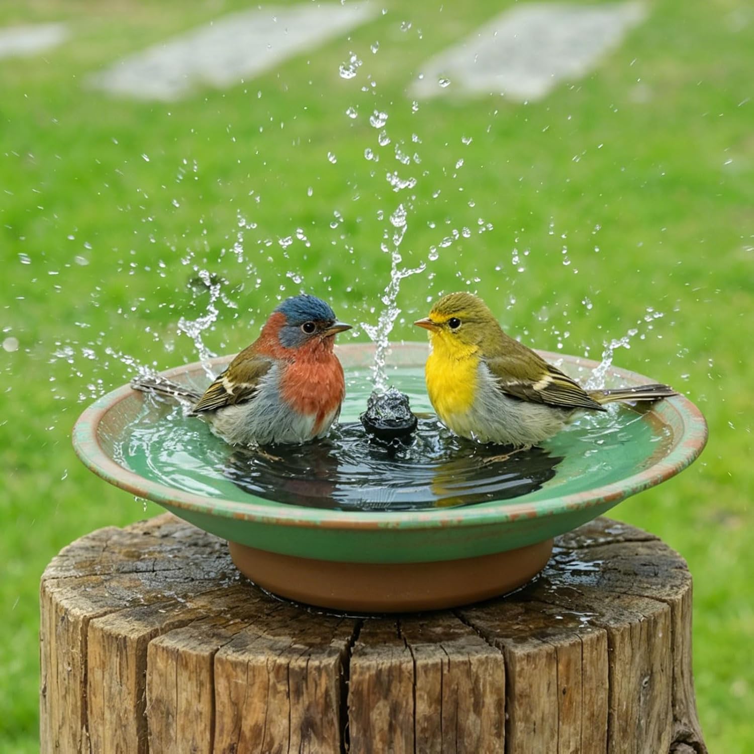 HOUYANG 12.3" Solar Bird Bath Fountain, Metal Bird Bath Bubbler,Birdbaths Bowl,for Garden Yard Decor