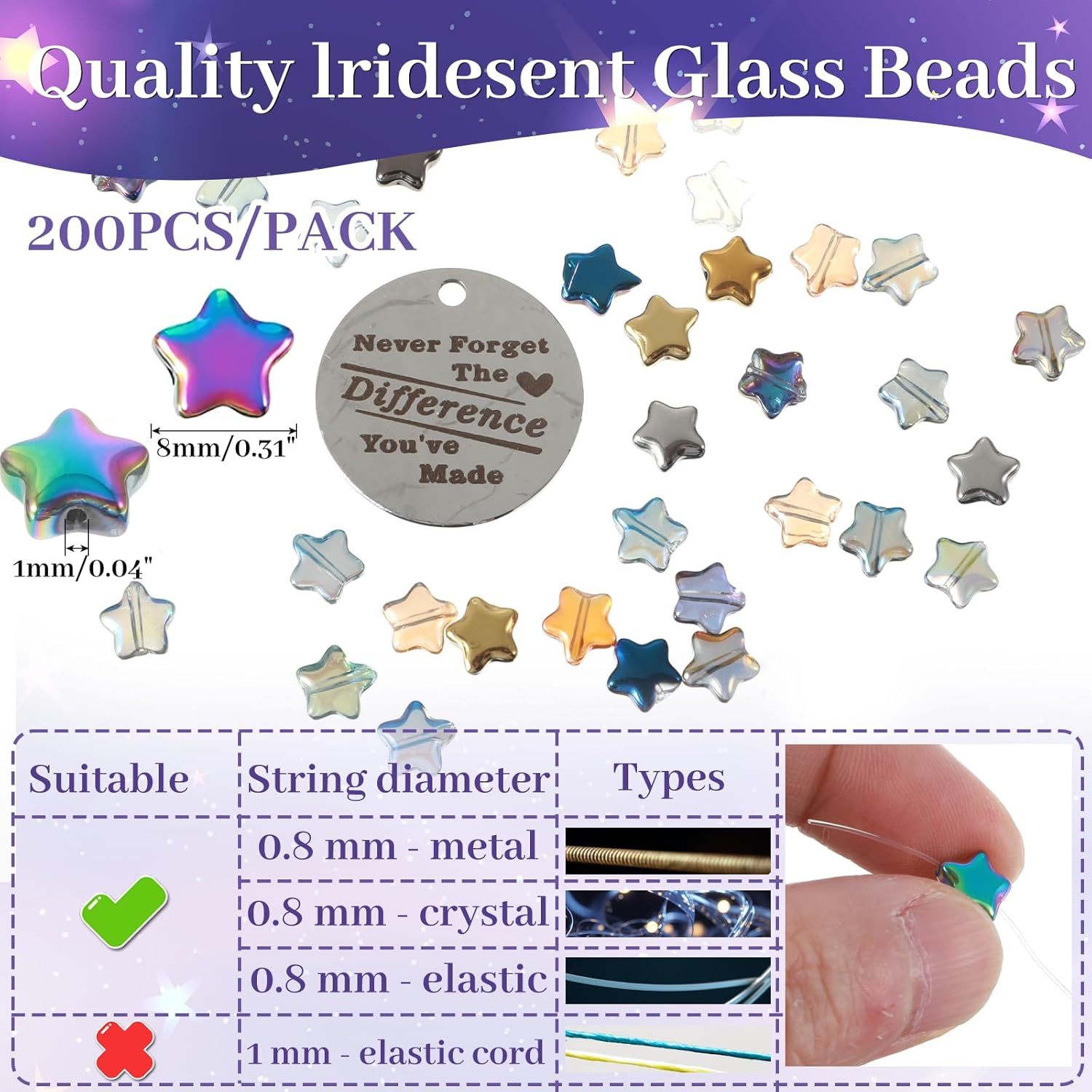 Grevosea 200 Pcs Star Beads for Bracelets, 8mm Glass Beads Bulk Crystal Loose Spacer Beads Star Charms for Jewelry Bracelet Necklace Making (Mixed Colors) - Image 7
