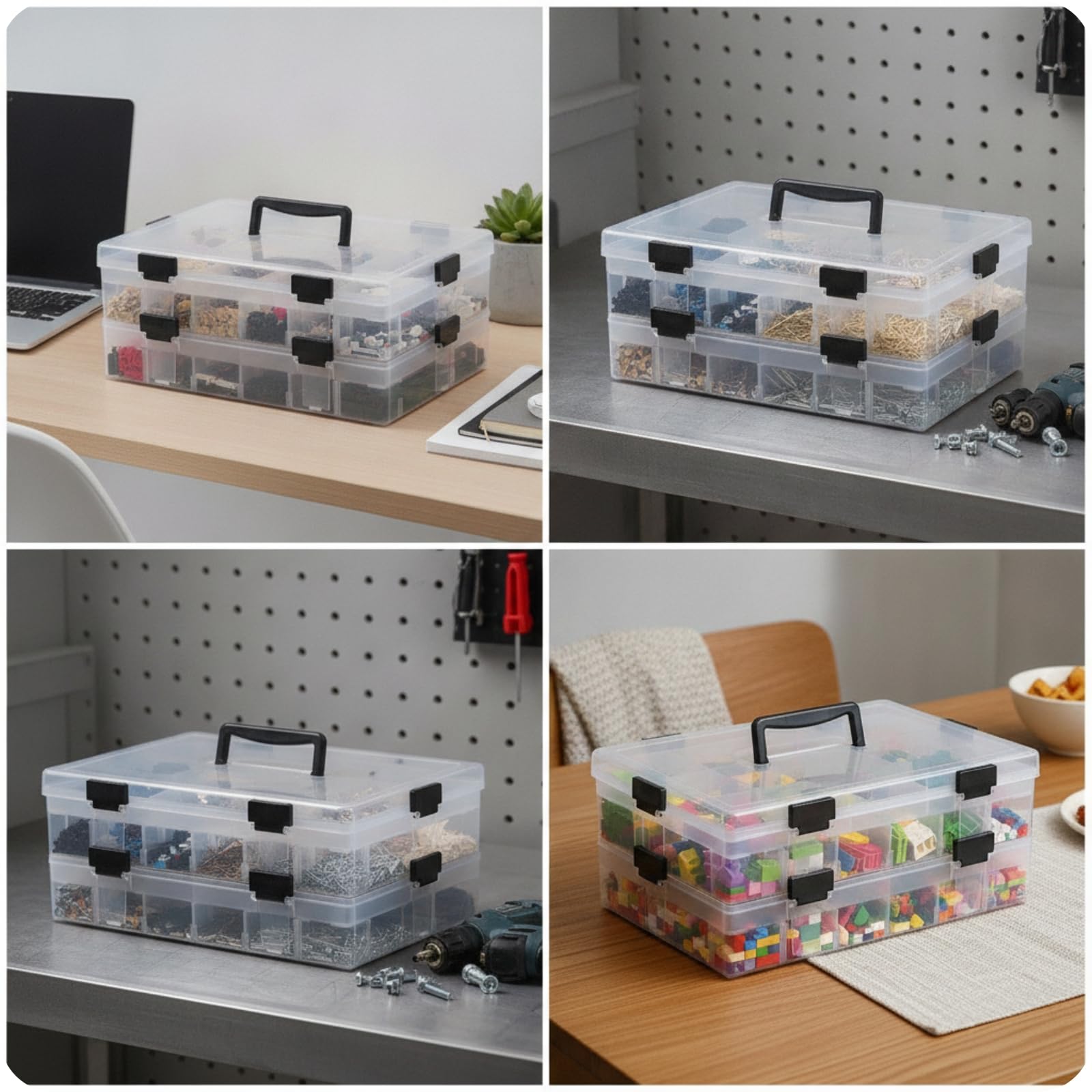 Cajonera Transparente Apilable Rectangular Mini Cajonera Transparente Organizador Escritorio 18 Cajones, Azul