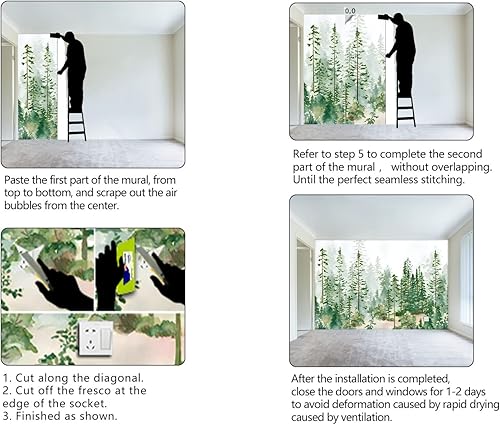 Miniatura 6 de Mural de pared de dibujos animados para niños o niñas, bosque de pinos, guardería, dormitorio infantil, 91 x 65 pulgadas (no se puede despegar ni