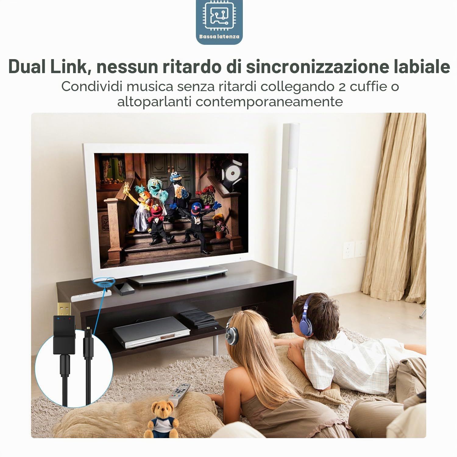 Isobel Trasmettitore USB Bluetooth 5.0 con ingresso ottico digitale, adattatore audio wireless a bassa latenza Aux per TV PC Switch PS Xbox Console 2 dispositivi contemporaneamente