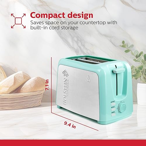 Miniatura 7 de Holstein Housewares Tostadora de 2 rebanadas con 7 ajustes de tostado, ranuras extra anchas, recalentar, descongelar, cancelar, liberación de alta