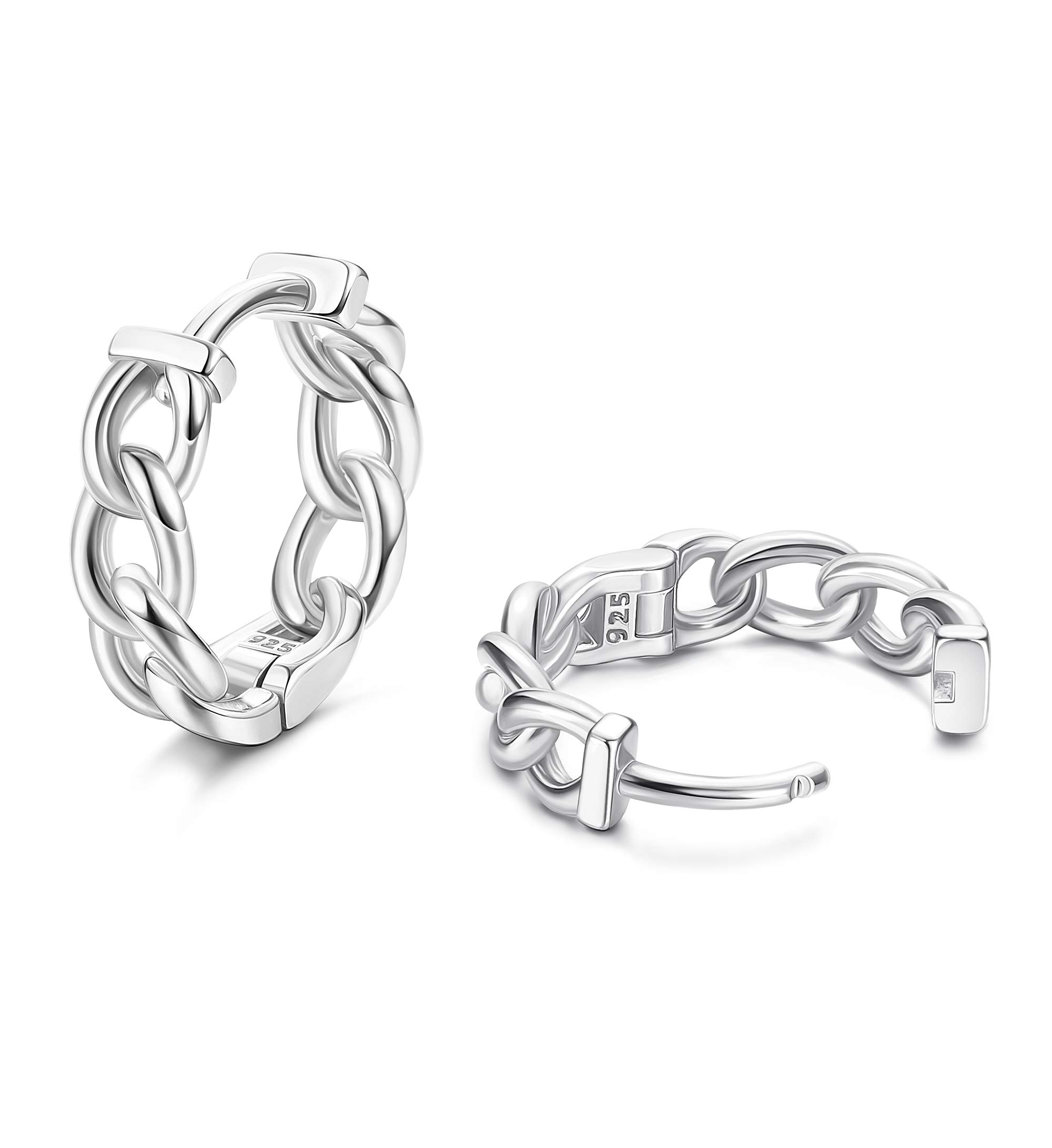 MILACOLATO925 Sterling Silver Small Hoop Earrings 18K Gold Plated Curb Chain Huggie Earrings Hypoallergenic Cartilage Hoops Earrings for WomenRecycled Claim Standard 100