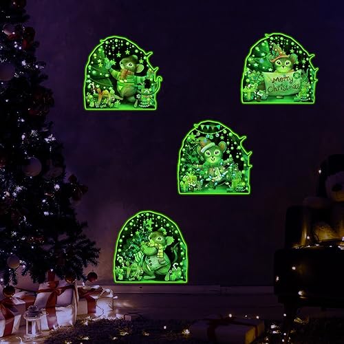 Miniatura 2 de Calcomanías de pared de Navidad, 8 unidades, calcomanías de pared de ratones de Navidad que brillan en la oscuridad, decoración de pared de árboles