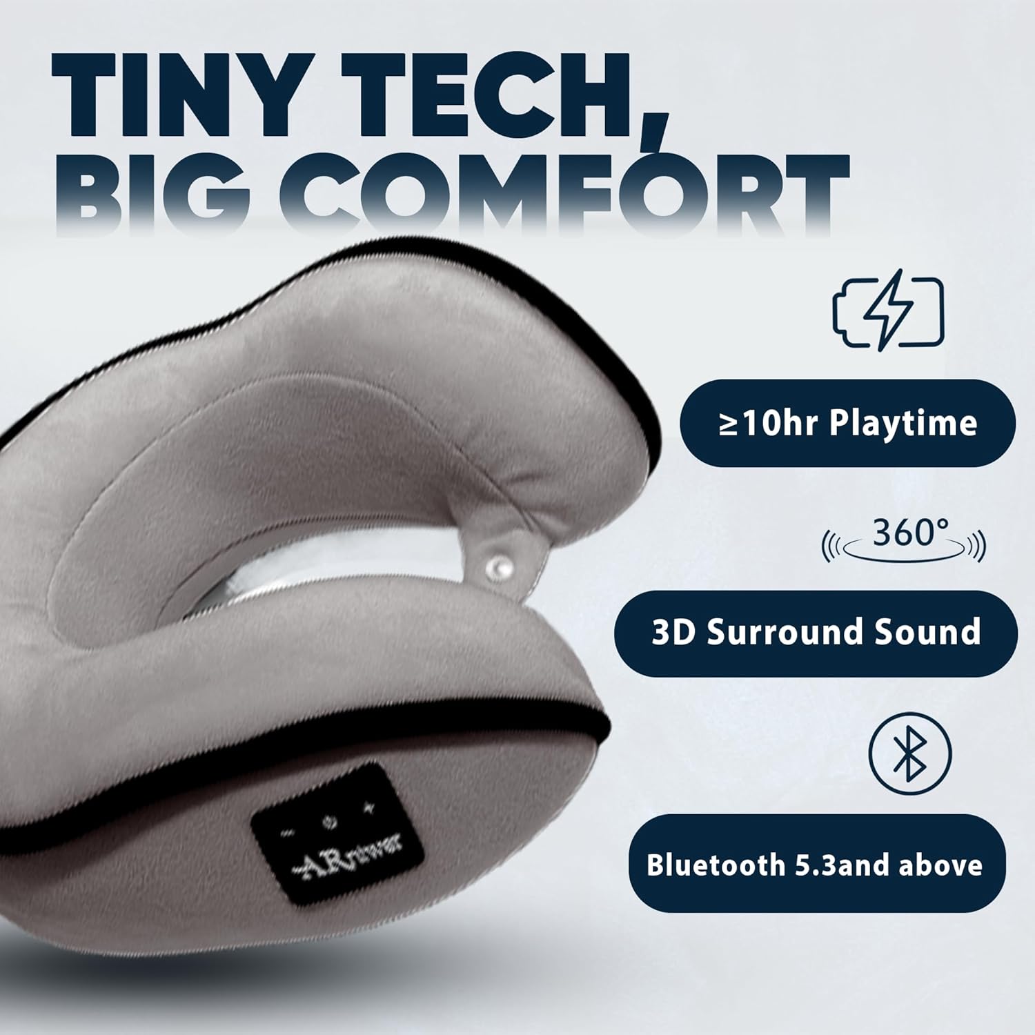 Bluetooth Music Semicircular 360° Neck Pillow Plus Wireless Bluetooth Speaker Suitable Airplane,Train,Car,Office,Outdoor Camping for Sleeping, Resting The Best Travel Essentials. (Light Gray)