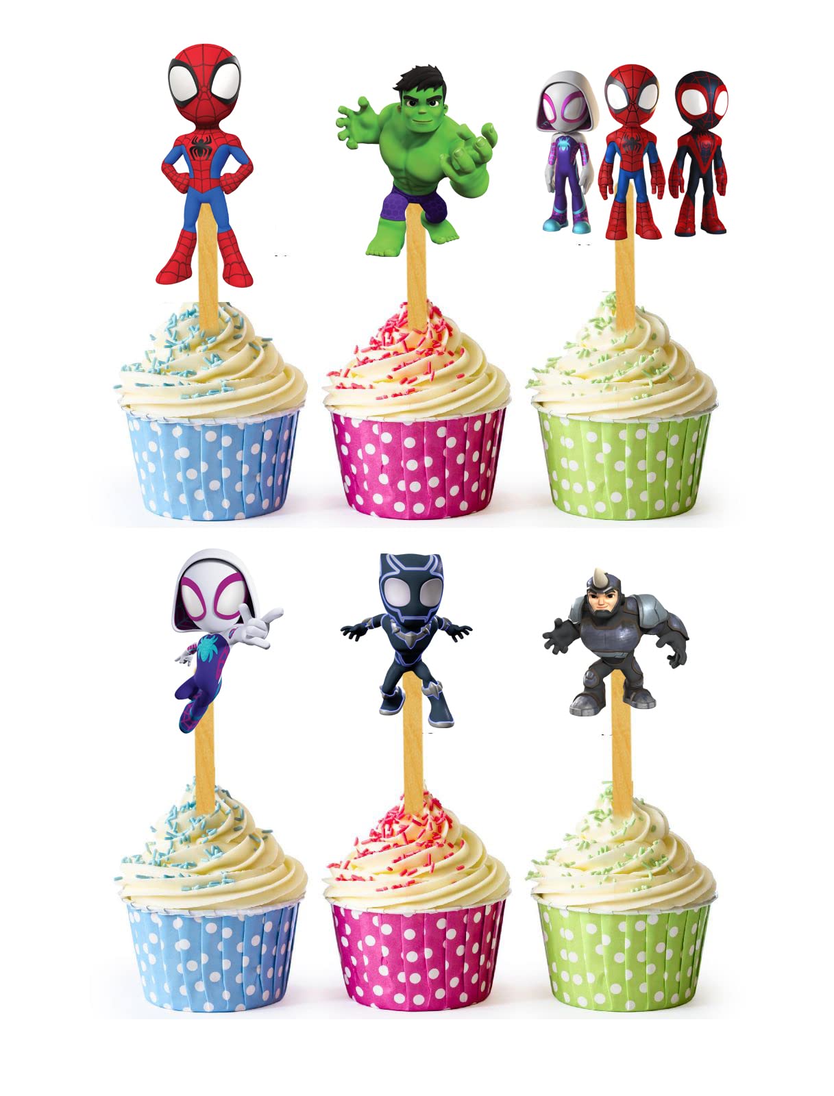 24x Hero Web Spider Cupcake Toppers – Strong Picks Happy Birthday Décor, Cupcake Decorations for Kids' Birthdays