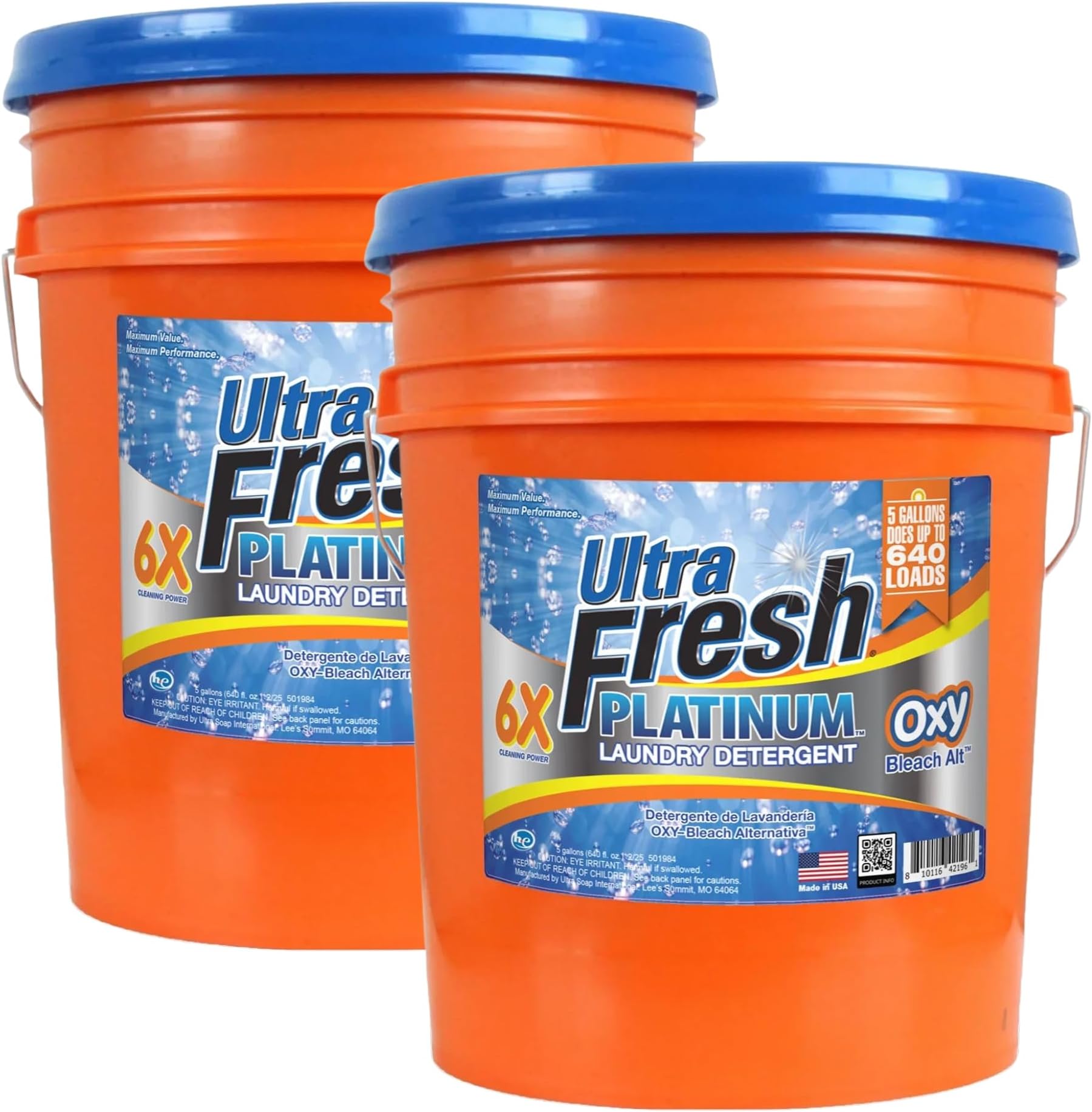 2 Pack Liquid Laundry Detergent, 6X Platinum, 5 Gal, OXY Color Safe Bleach Alt™ - Household Cleaning Supplies and Accessories for Clothing and Fabric Items