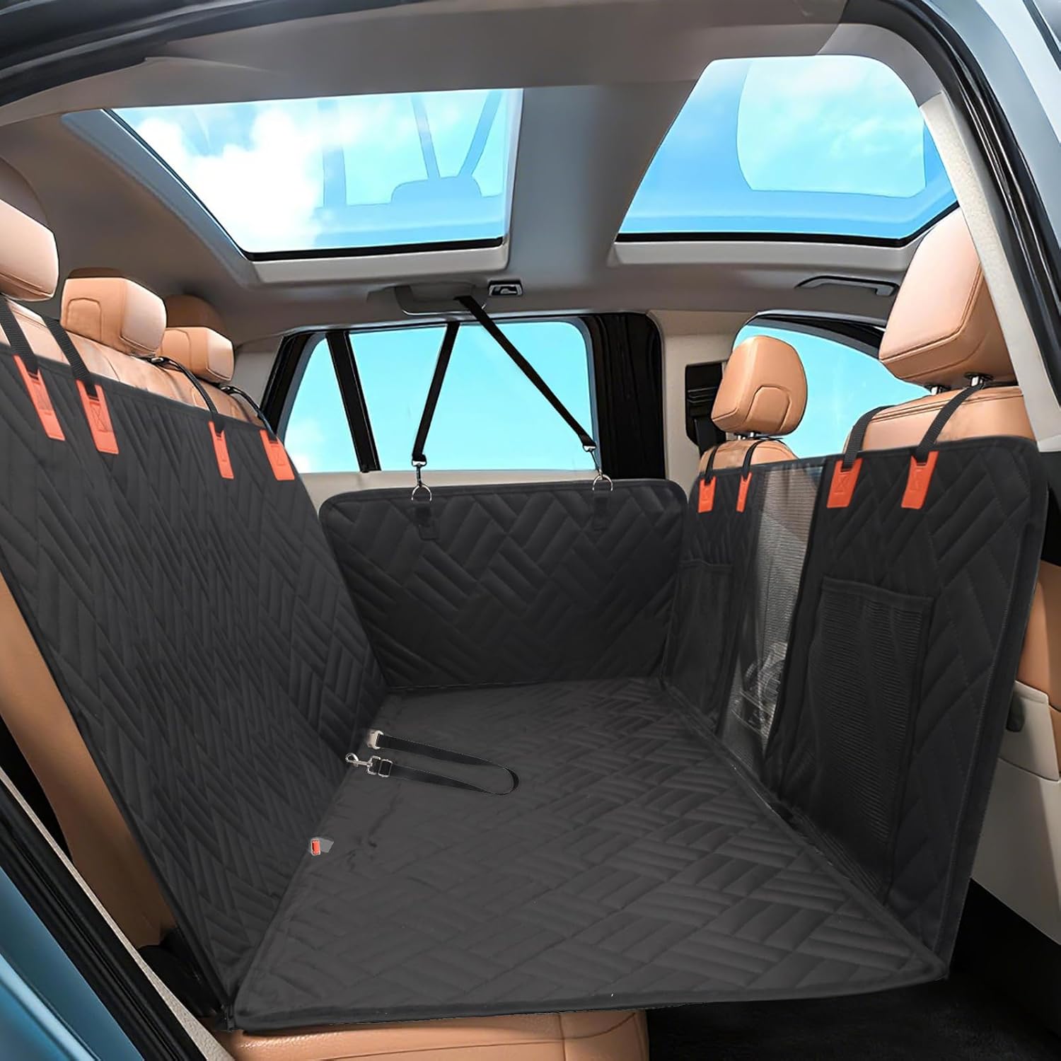 Oxford Fabric Dog Back Seat Cover, Waterproof Non-Slip Hard Bottom Pet Extender with Extra Replacement Pad for Sedans Trucks SUVs