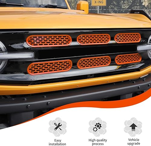 Miniatura 5 de JeCar Insertos de rejilla delantera, marco de rejilla de malla, accesorios exteriores compatibles con Ford Bronco 2021-2023, naranja