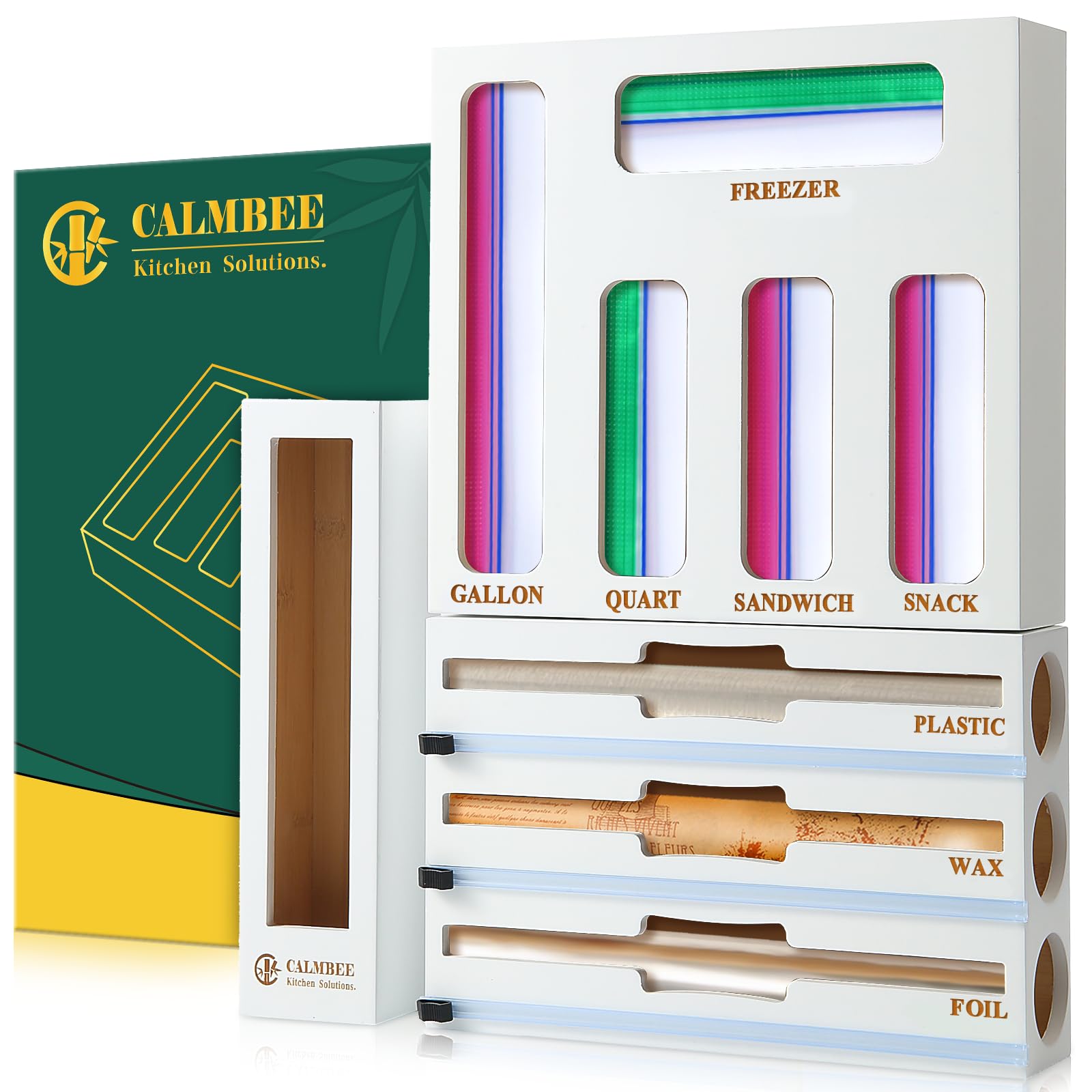 Organizador de bolsas de almacenamiento Calmbee 9 en 1, dispensador de aluminio para cajón