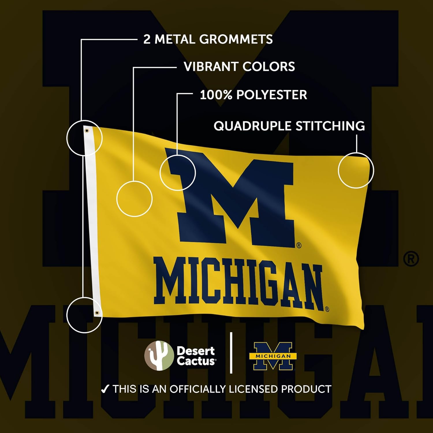 Desert Cactus University of Michigan Flag - 3 x 5 Feet UM Wolverines Banner, Indoor/Outdoor Durable Fabric Display(Design 4) - Image 4