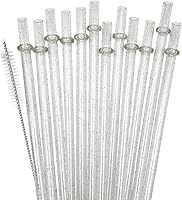 Vista 17 de Paquete de 24 pajitas de plástico reutilizables con purpurina, vaso duro de 11 pulgadas de largo con cepillo de limpieza, apto para lavavajillas