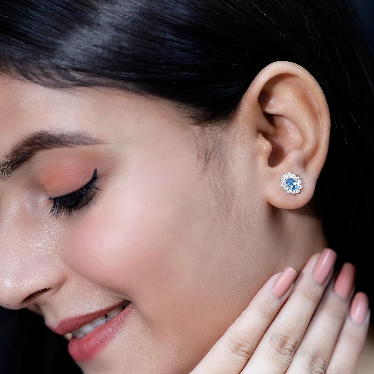 Genuine 0.8 Carat Aquamarine Diamond Earrings in Silver, Aaa Quality, Certified Aquamarine Stud Earrings (Ideal For Gift)