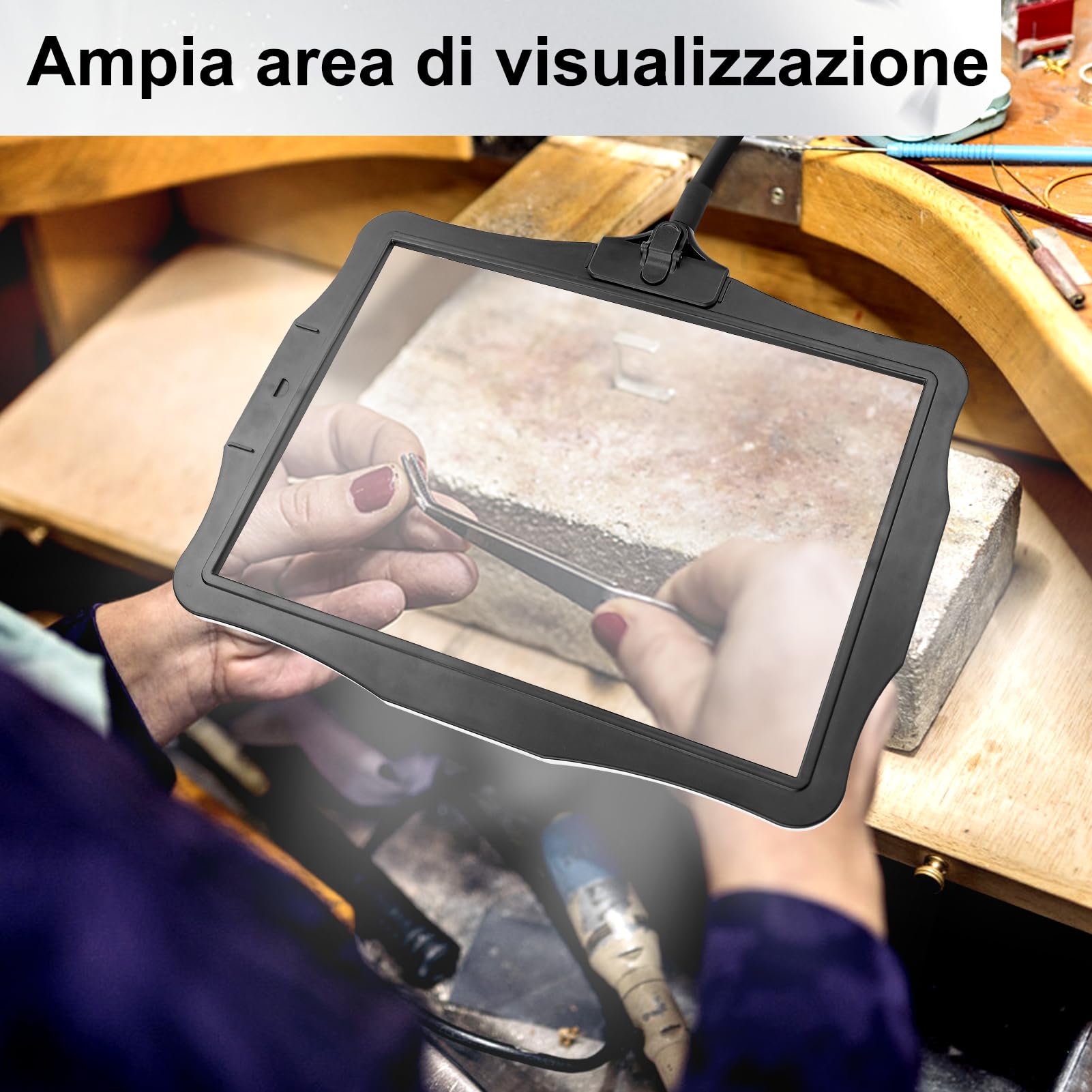 Lente D'ingrandimento con Luce e Supporto, 10X Lampada con Lente di Ingrandimento, 50 LED, Luminosità Regolabile, Flessibile e Staccabile, per Lettura, Ispezioni e Riparazioni