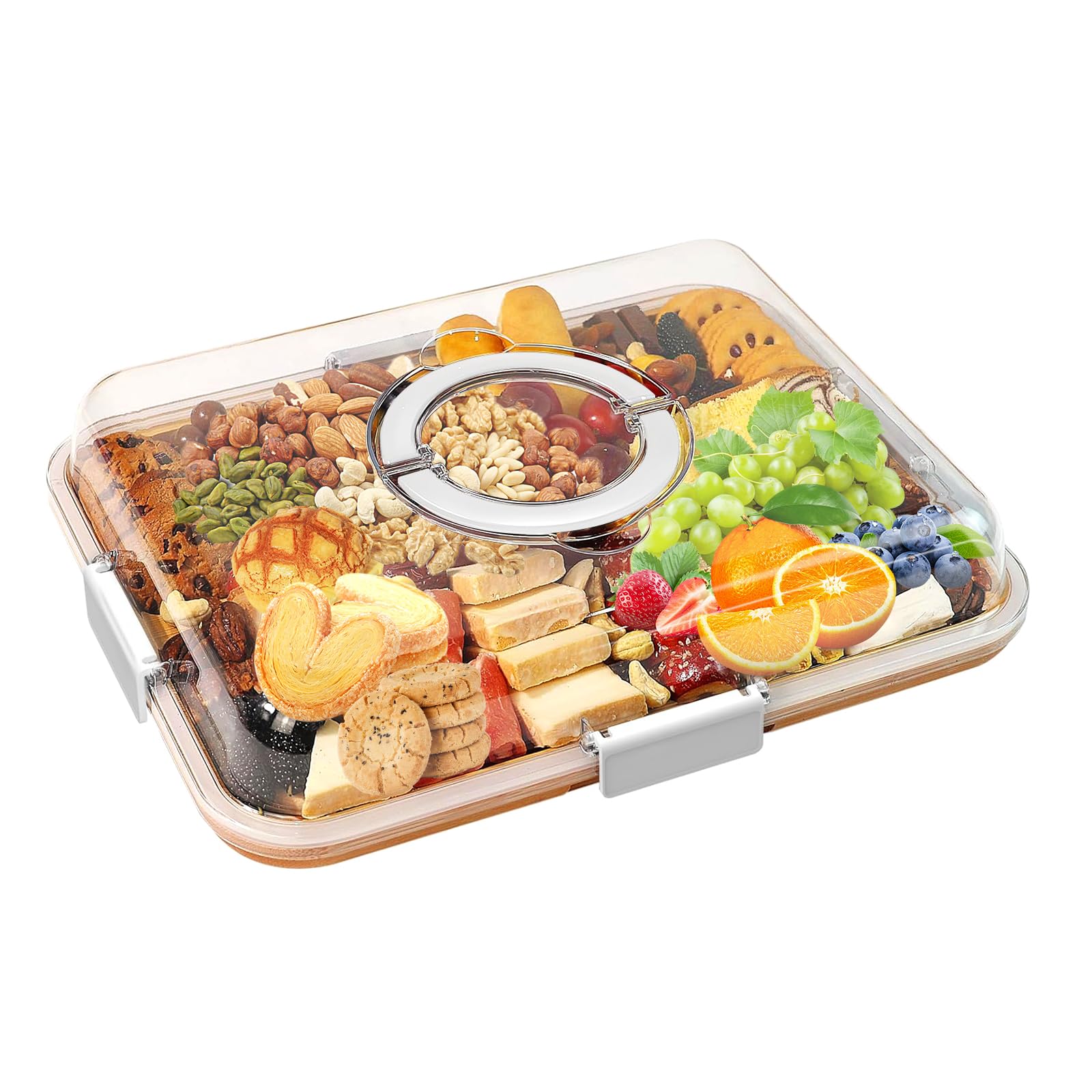 Tabla de Charcutería con Tapa Transparente y Asa, Contenedor Portátil de Bambú para Snacks con Tabla de Cortar para Queso, para Picnic, Fiesta, Regalo de Calor Casero (Blanco)