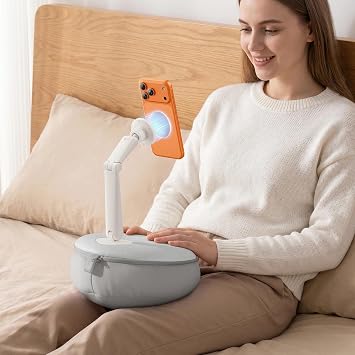 SAIJIMagneticCell Phone Stand for Bed-Mini Kindle Pillow Holder With Elevated Dual Axis Arm,Phone Holder With 2 Magnetic Sheets For Watching Video On Bed/Sofa/Lap,Fit For 4"-8.3"Device Gray
