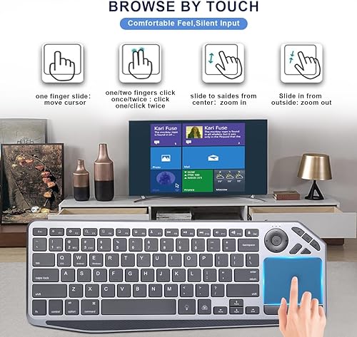 Miniatura 7 de Teclado inalámbrico para TV 2.4G con panel táctil, teclado Bluetooth retroiluminado de 7 colores, teclado recargable portátil para Smart TV, iOS