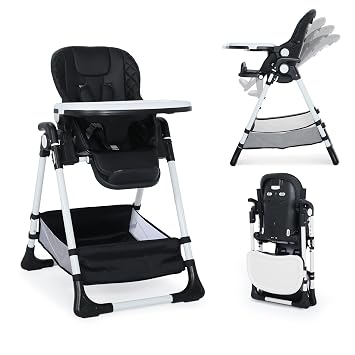 TODEFULL 3 in 1 Baby High Chair, Infant High Chairs for Babies and Toddlers | Folding Toddler Feeding Chair 6 Height & 4 Recline Adjustable, 2 Built-in Wheels, Removable Double Tray, Large Storage Basket