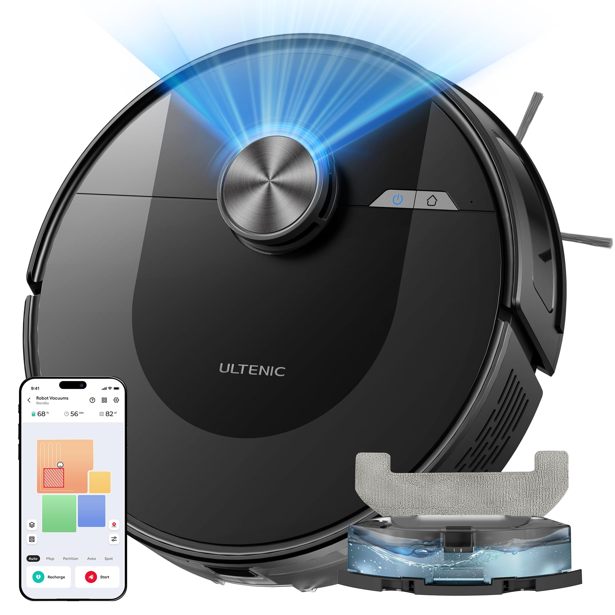 Ultenic D10 Aspirateur Robot LiDAR 5000Pa - Robot Laveur Silencieux Idéal Poils Animaux Cheveux