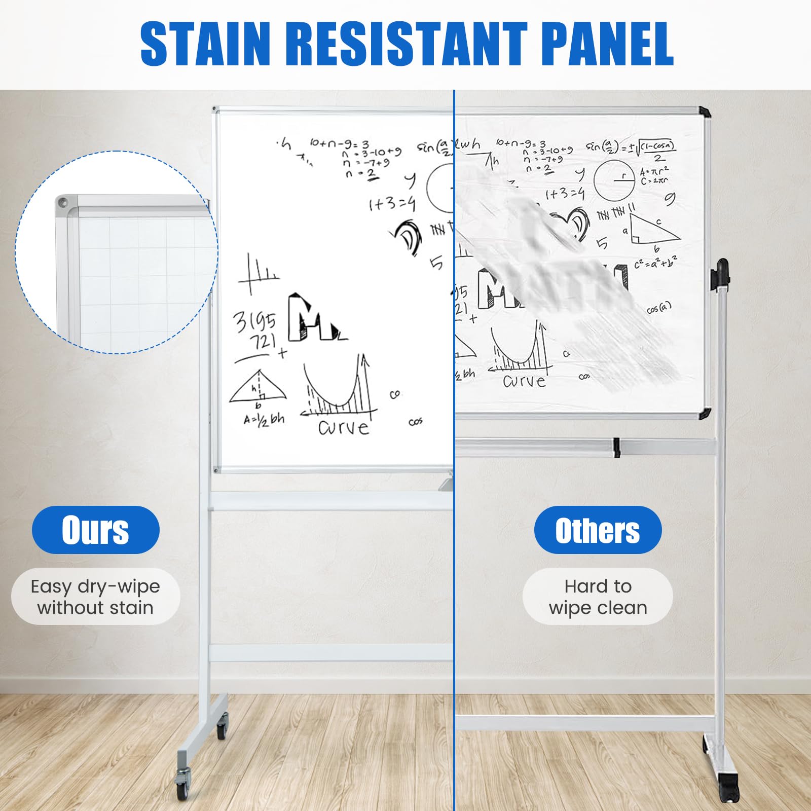 GIANTEX Pizarra Blanca Magnética de Doble Cara, 120 x 90 cm, Pizarra Móvil con Altura Ajustable de 2 Niveles, con Borrador, Marcadores Negros, Imanes, Whiteboard para Aula, Oficina (Blanco)
