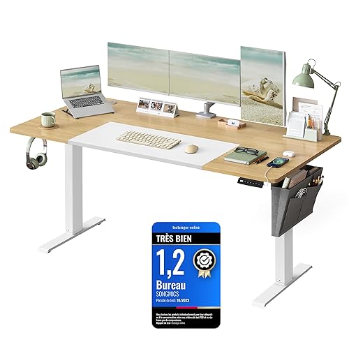 SONGMICS Bureau Électrique Réglable en Hauteur, 160 x 70 cm,