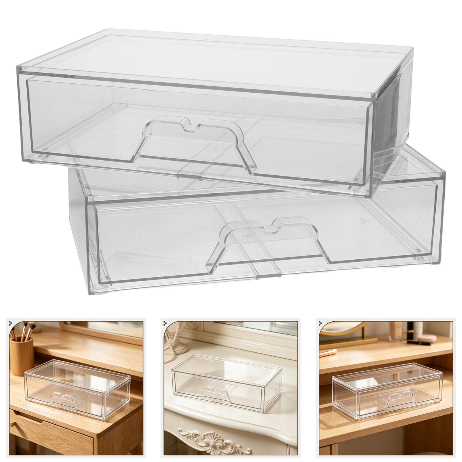 TOYANDONA 2 Piezas Cajones Apilables de Acrílico Transparente para Almacenamiento de Maquillaje y Suministros de Oficina Visibilidad Clara y Diseño Elegante para Organización en Baño o