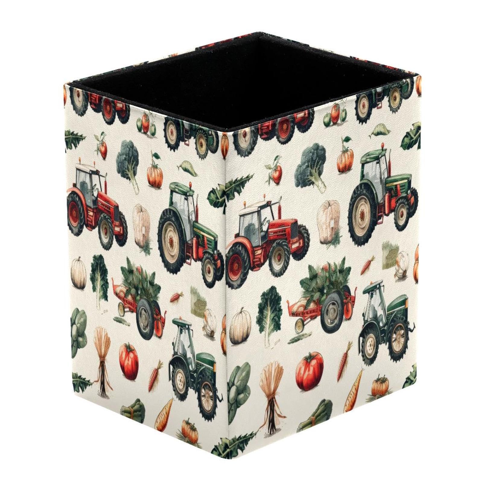 VAPOKF Pencil Holders for Desk, Farm Tractors and Vegetables Prints Pen Holders Pen Pot Makeup Brushes Storage Desktop Stationary Supplies Organiser for Home Office