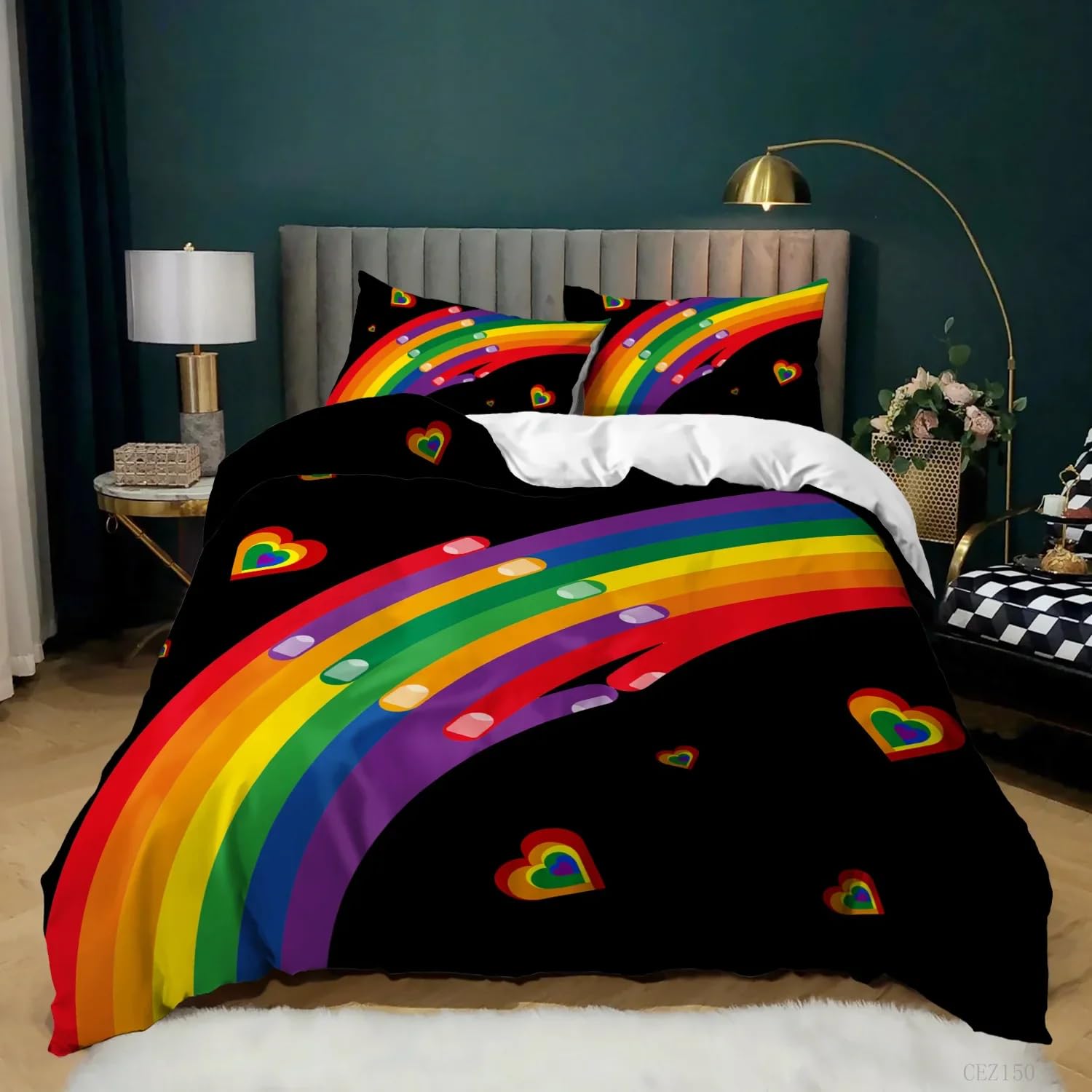 Housse de couette arc-en-ciel noire pour réveiller la déco d'une chambre