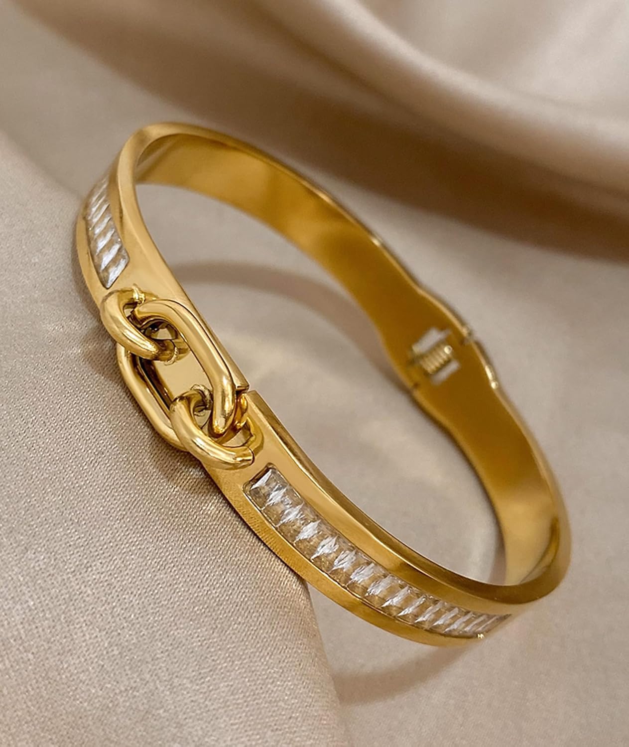 hotoo Cubic Zirconia Inlaid Gold Bracelets for Women Cuff Bangle Stackable Bracelet Christmas - Image 5