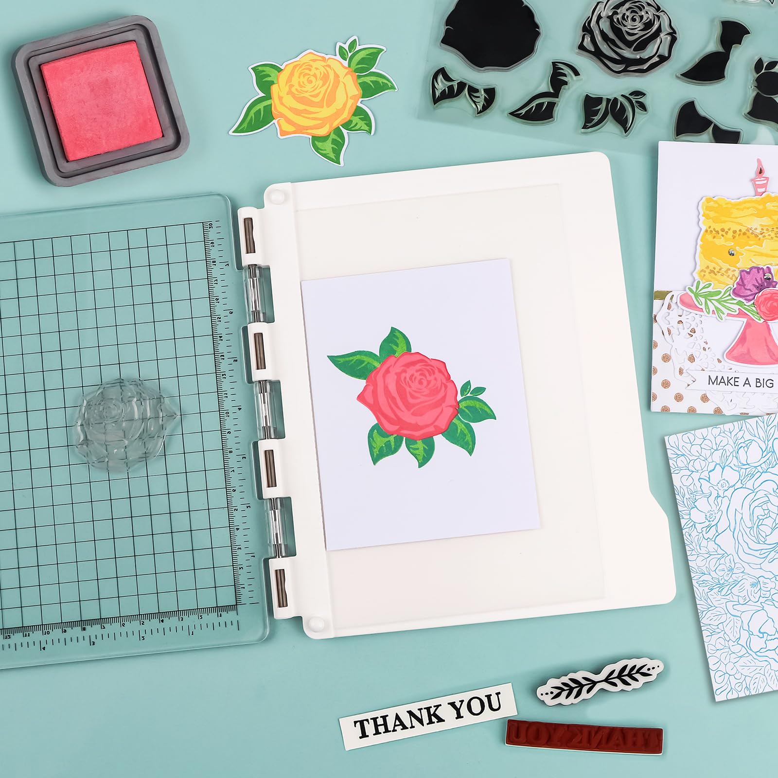 Piattaforma per timbri con tappetino antiscivolo, strumento di posizionamento per timbri accurati, fai da te, scrapbooking, creazione di biglietti, strumento di precisione per lavori di carta e