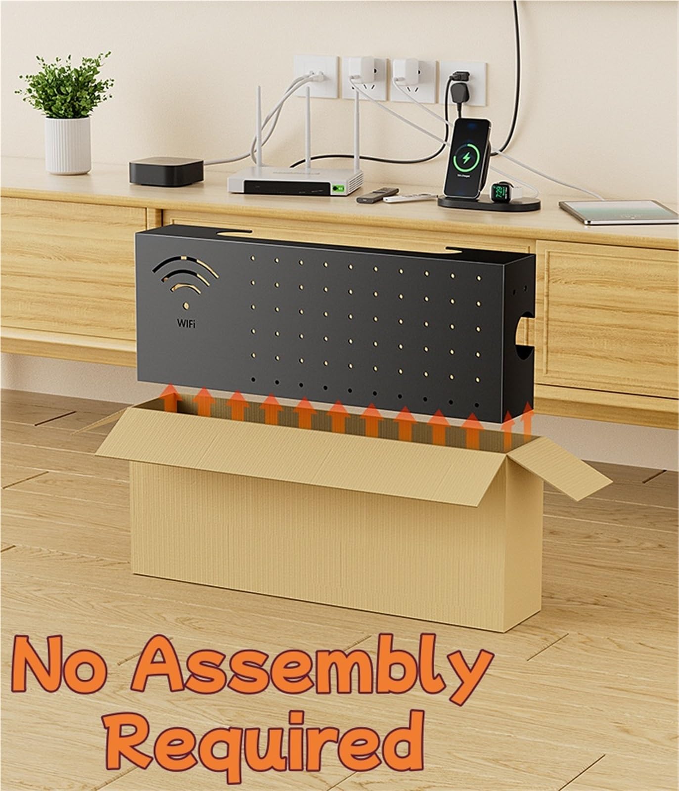 Armoire de rangement murale pour routeur avec multiprise et gestion des câbles – Étagère élégante pour économiser de l'espace pour routeurs et modems Wi-Fi – Idéal pour la maison ou le bureau