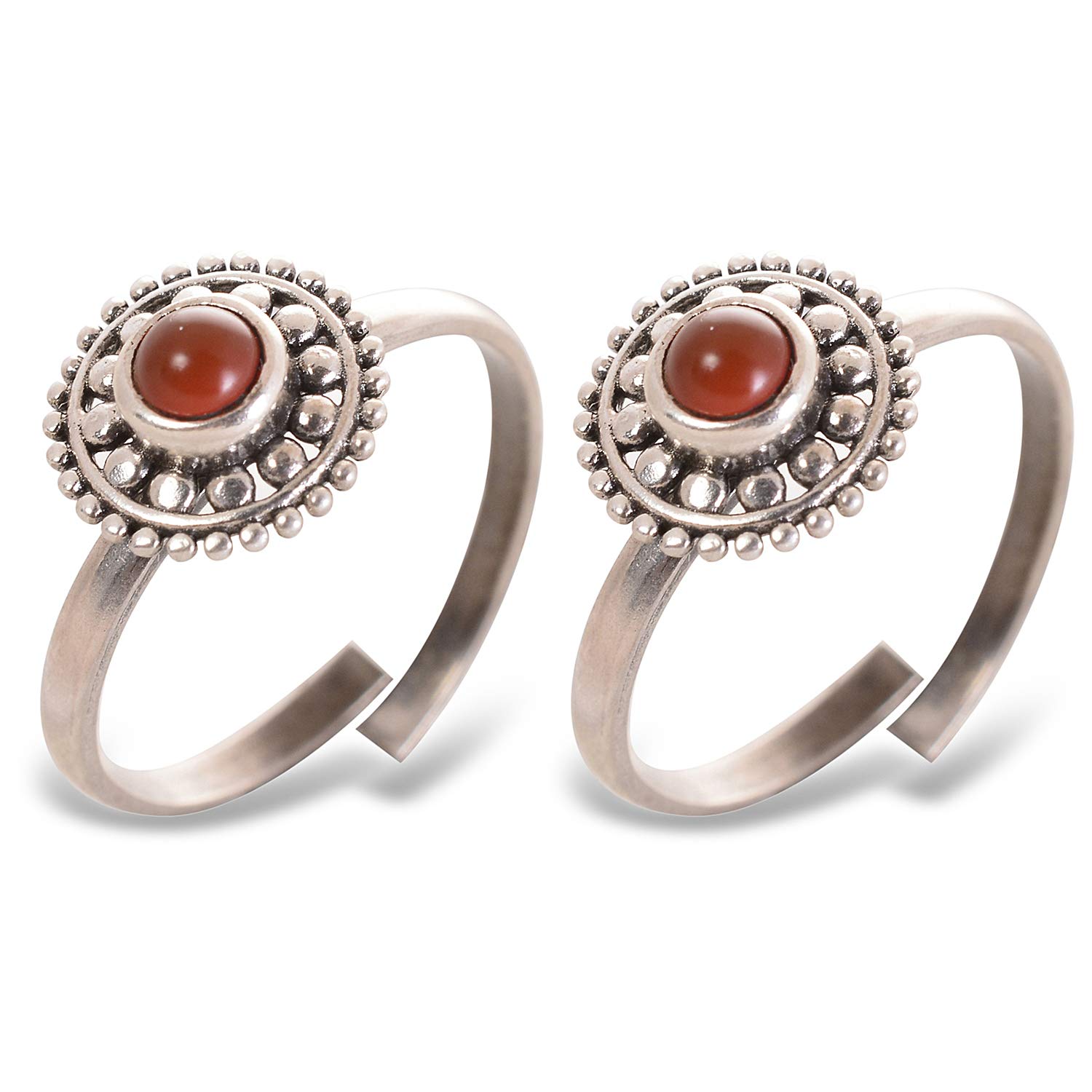 peenzone 925 CZ Silver Red Onyx Toe Rings (Leg Finger Rings) In Pure 92.5 Sterling Silver For Women | Toe Rings for Women and Girls | Chandi Bichiya-picture-34