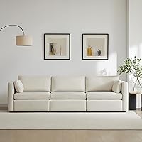 CHITA 3-Seat Modular Sectional Sofa 112" Wide Linen Cloud Couch Deep Seat Living Room Furniture