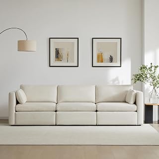 CHITA 3-Seat Modular Sectional Sofa 112" Wide Linen Cloud Couch Deep Seat Living Room Furniture