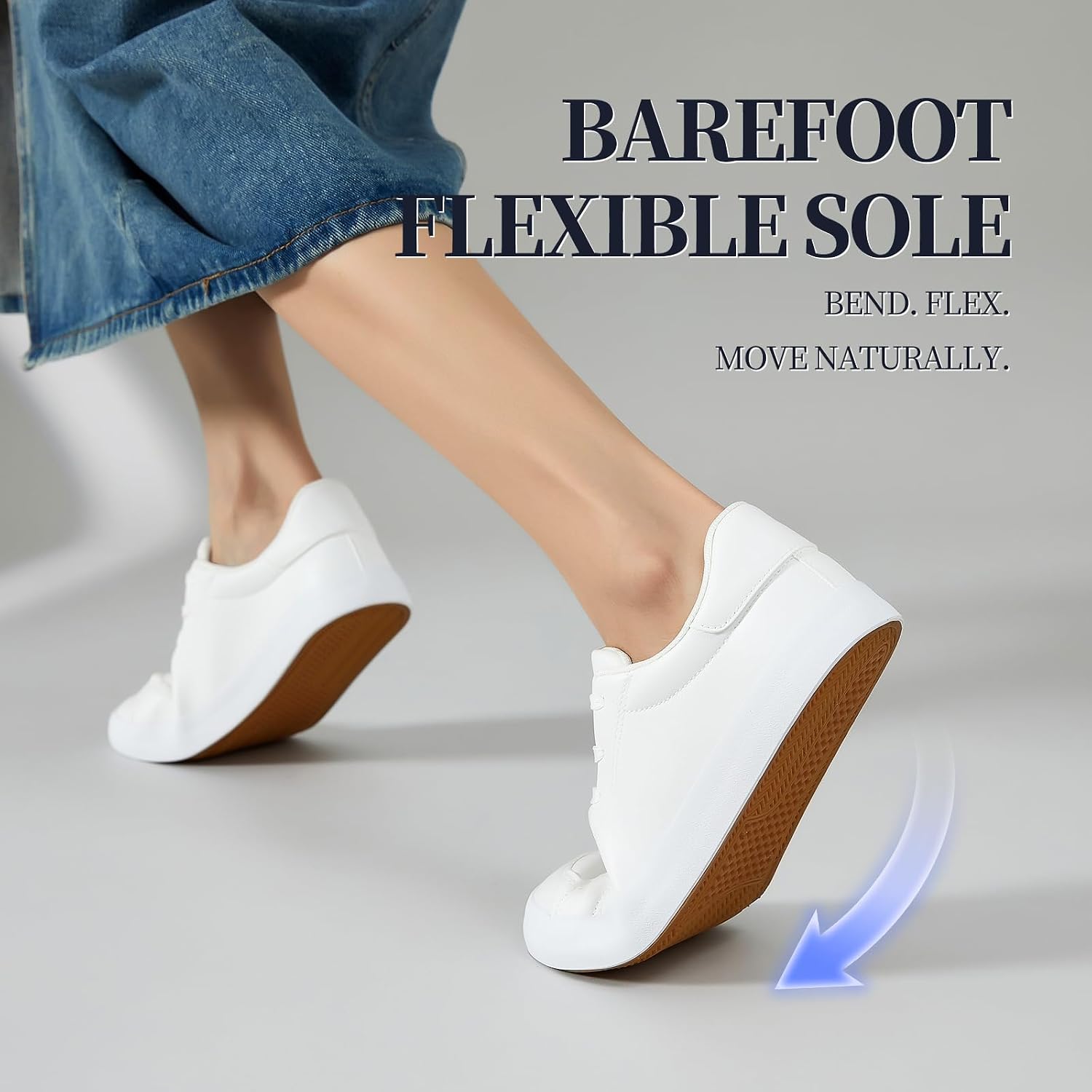 Barefoot Shoes Women Wide Toe Box Zero Drop White PU Leather Sneakers