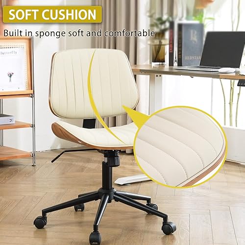 Miniatura 5 de Silla de escritorio de oficina en casa con ruedas, moderna silla giratoria de piel sintética, silla giratoria para computadora, silla tapizada sin