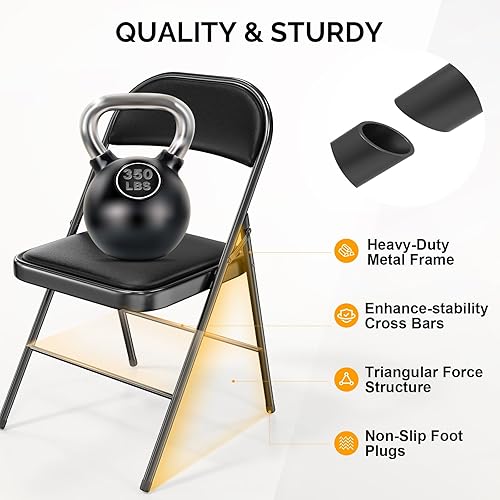 Miniatura 5 de Bonnlo Silla plegable con cómodo cojín acolchado y respaldo, sillas plegables portátiles para exteriores, eventos de oficina, bodas, piel sintética,