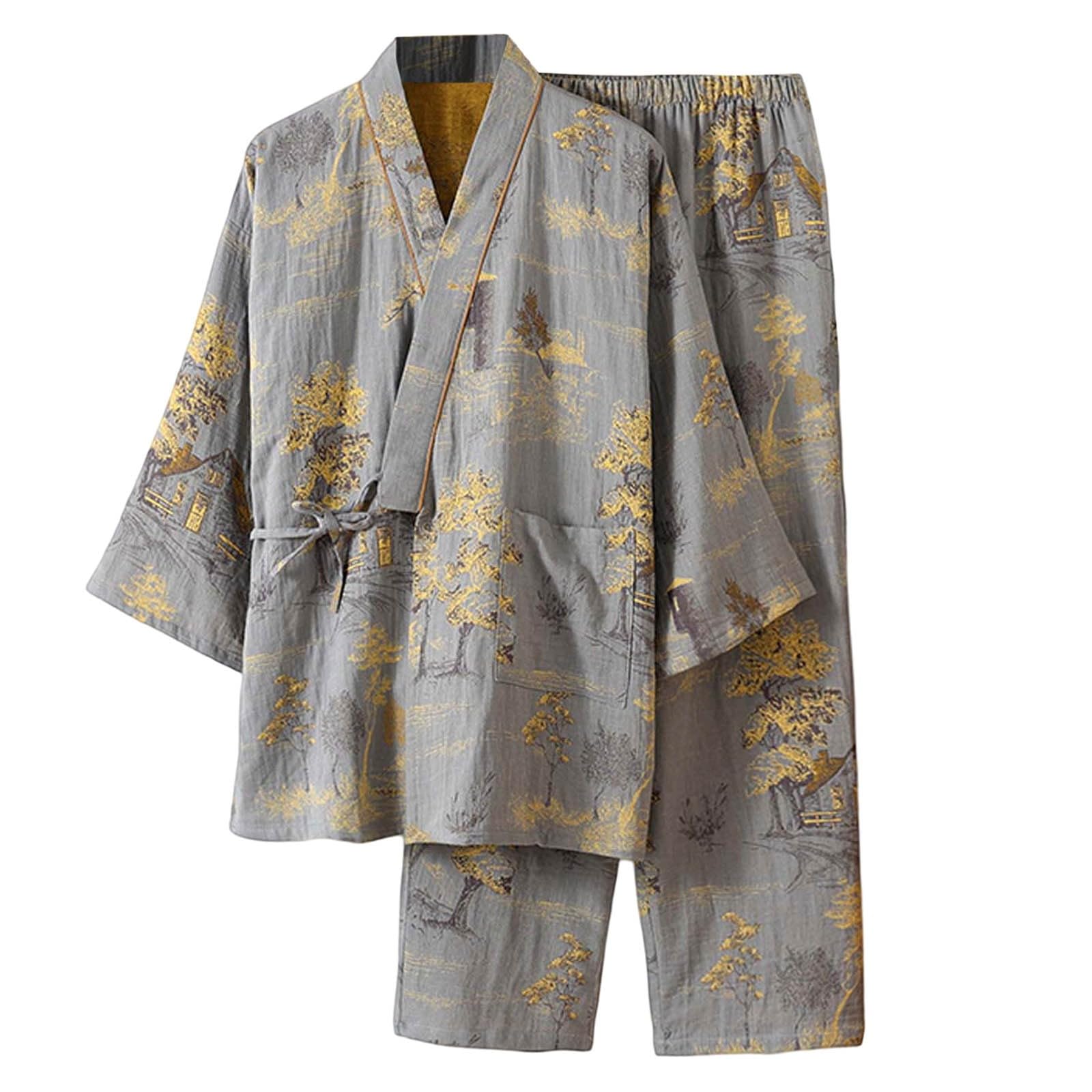 Générique Produit catégorie Men’s Pajama & Sets & Loungewear/Produit Titre Pyjama Kimono Japonais Hanboki pour Homme Tenue de détente à nœud Ensemble Grande Coupe pour la Maison Printemps