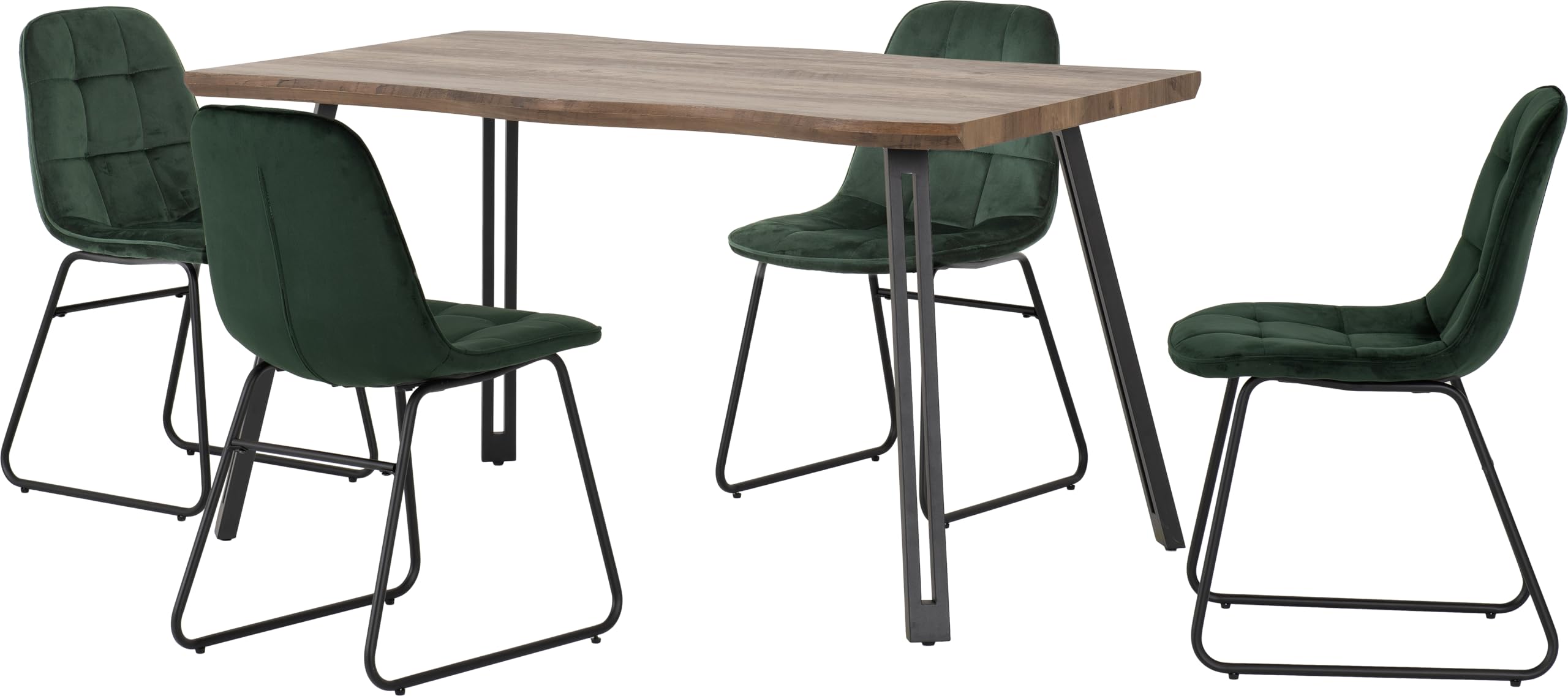 Seconique Quebec Wave Lukas 4 Seater Dining Set - Medium Oak - Emerald Green