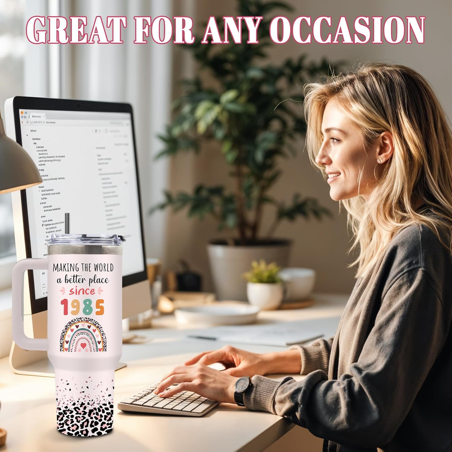 DUUV 40th Birthday Gifts for Women, 40th Birthday Decorations for Women Mom Sister Friends Wife, 1985 Birthday Gifts for Turing 40, 40 Year Old Woman Birthday Tumbler 40 Oz for Christmas, 1PCS - Image 7