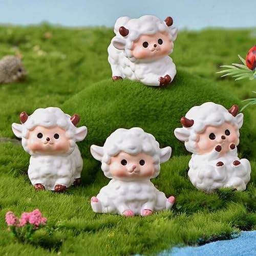 Miniatura 3 de 6 figuras en miniatura de animales de oveja, adornos para cupcakes de pasteles, ovejas en miniatura, musgo, paisaje, terrario, manualidades